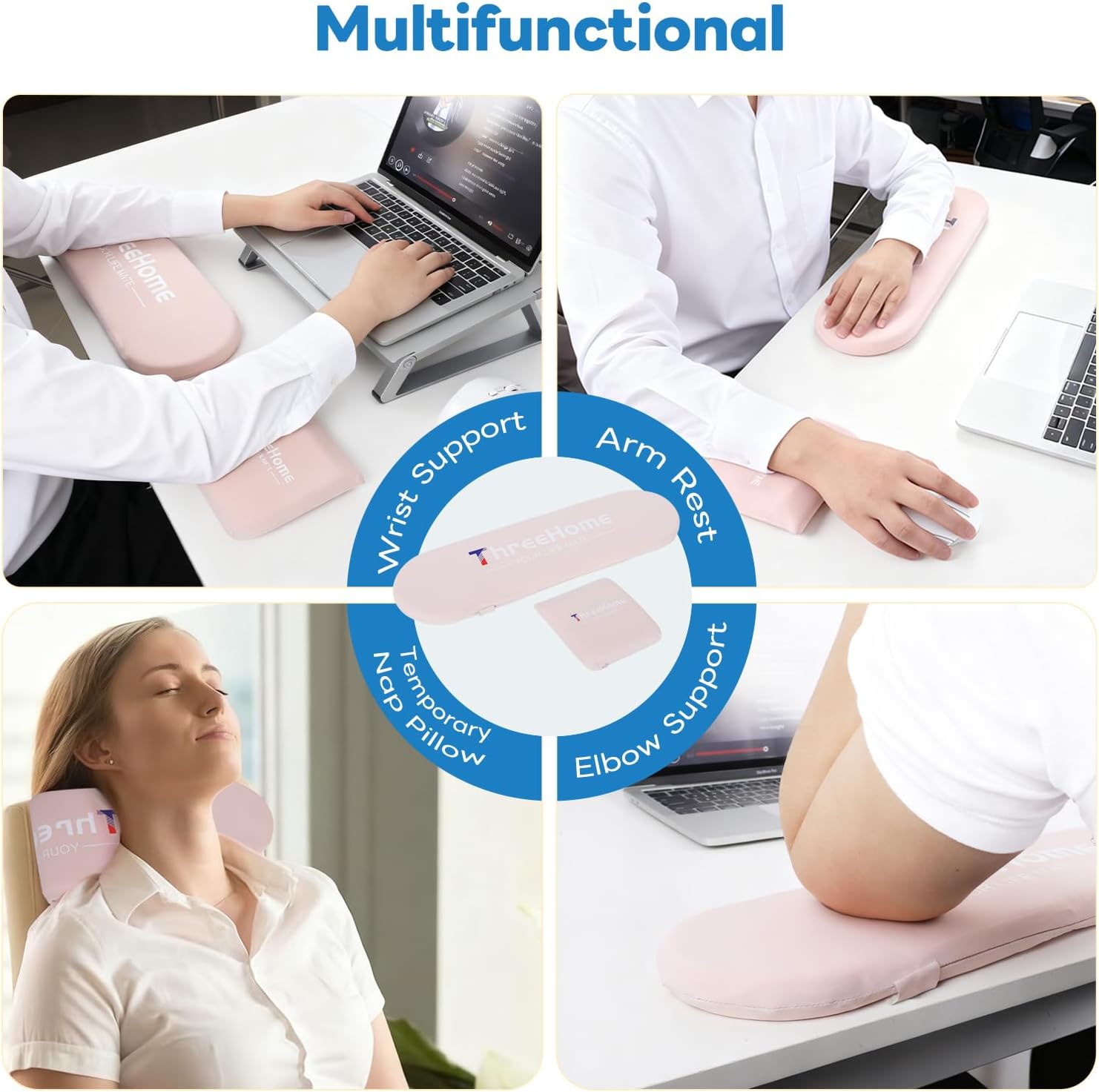 Ice Silk Fabric Wrist Rest Elbow Pads for Desk, Removable Washable Arm Support Cushion for Keyboard & Mouse, Ergonomic Wrist Pain Relief Pad for Office Gaming Typing, Breathable Cool Hand Pad, Pink