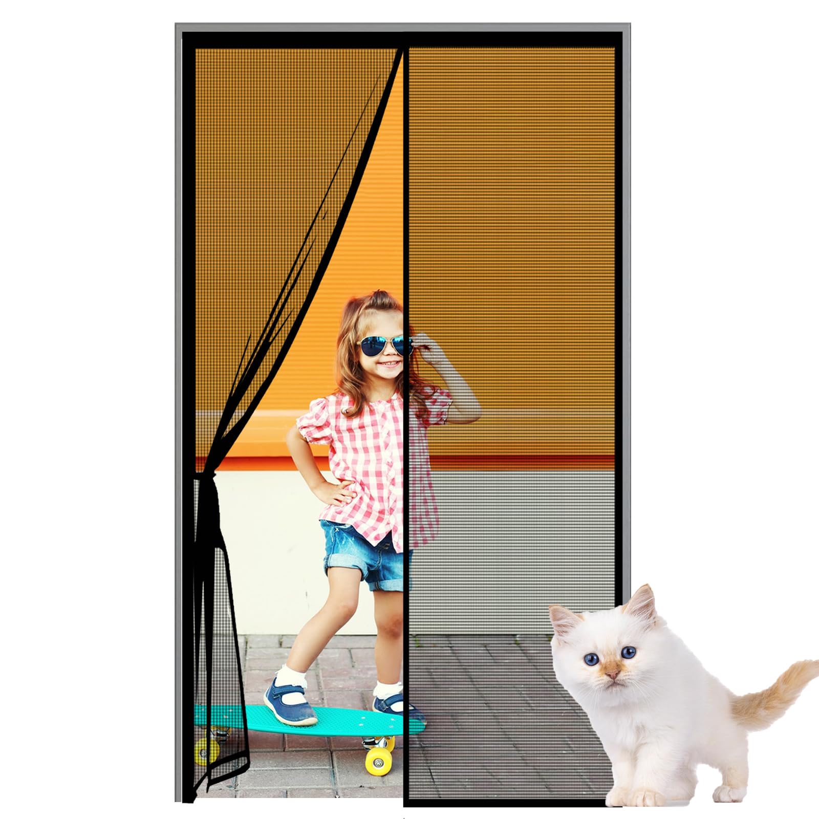 TYHJSH Custom Magnetic Fly Screen Door Fit Door Screen Door Mesh for Front Door or Sliding Door, Pet & Kid Friendly, Hands-Free Closure Keeps Bugs Out & Lets Breeze in Mosquito Screen Door Ideal