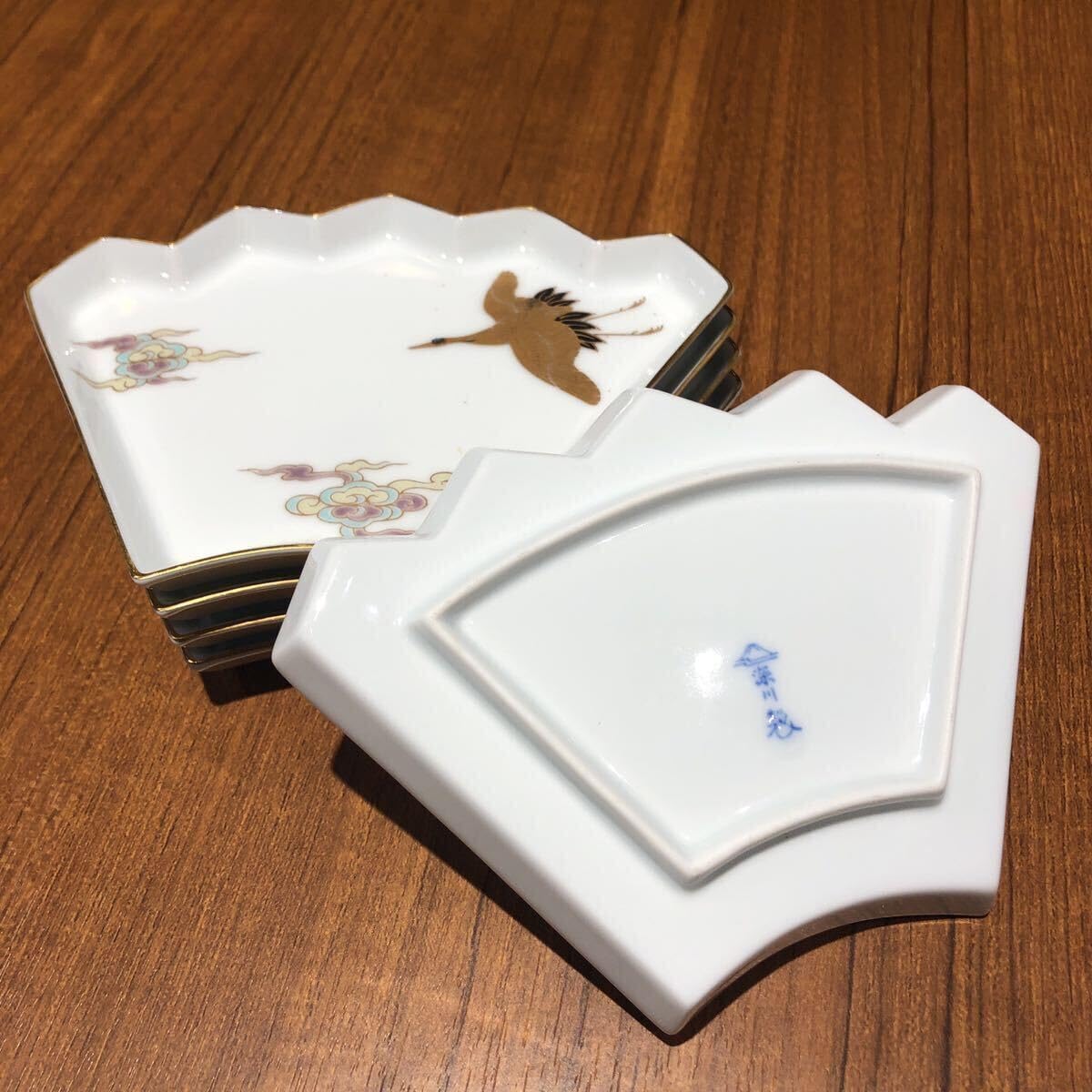 瑞】深川製磁 鶴絵 銘々皿 深川製磁 銘々皿 鶴 八方割