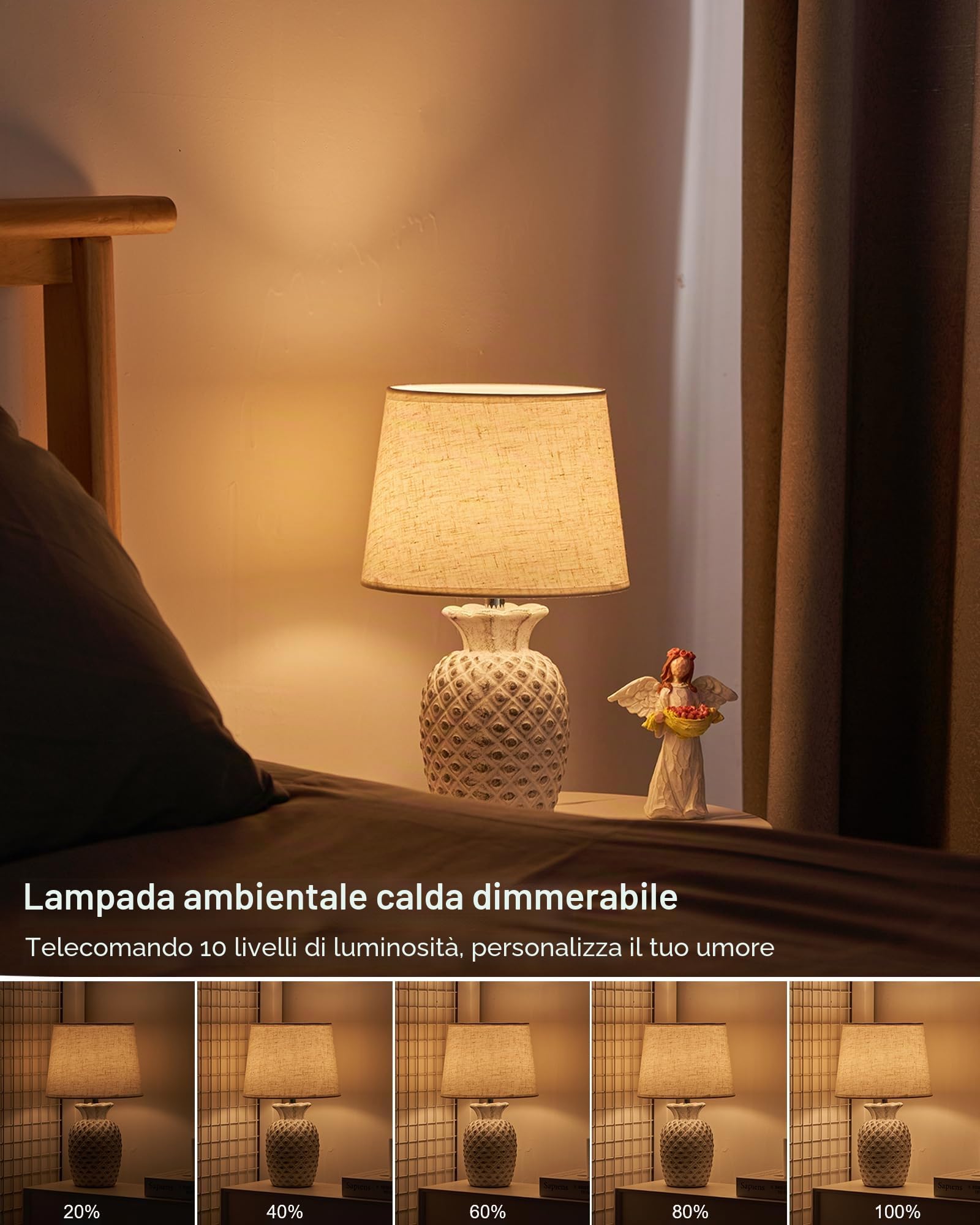 Lampada da tavolo ricaricabile senza fili, dimmer con timer con telecomando, base in ceramica e paralume in tessuto di lino, luce che cambia colore a batteria, piccola lampada da comodino per