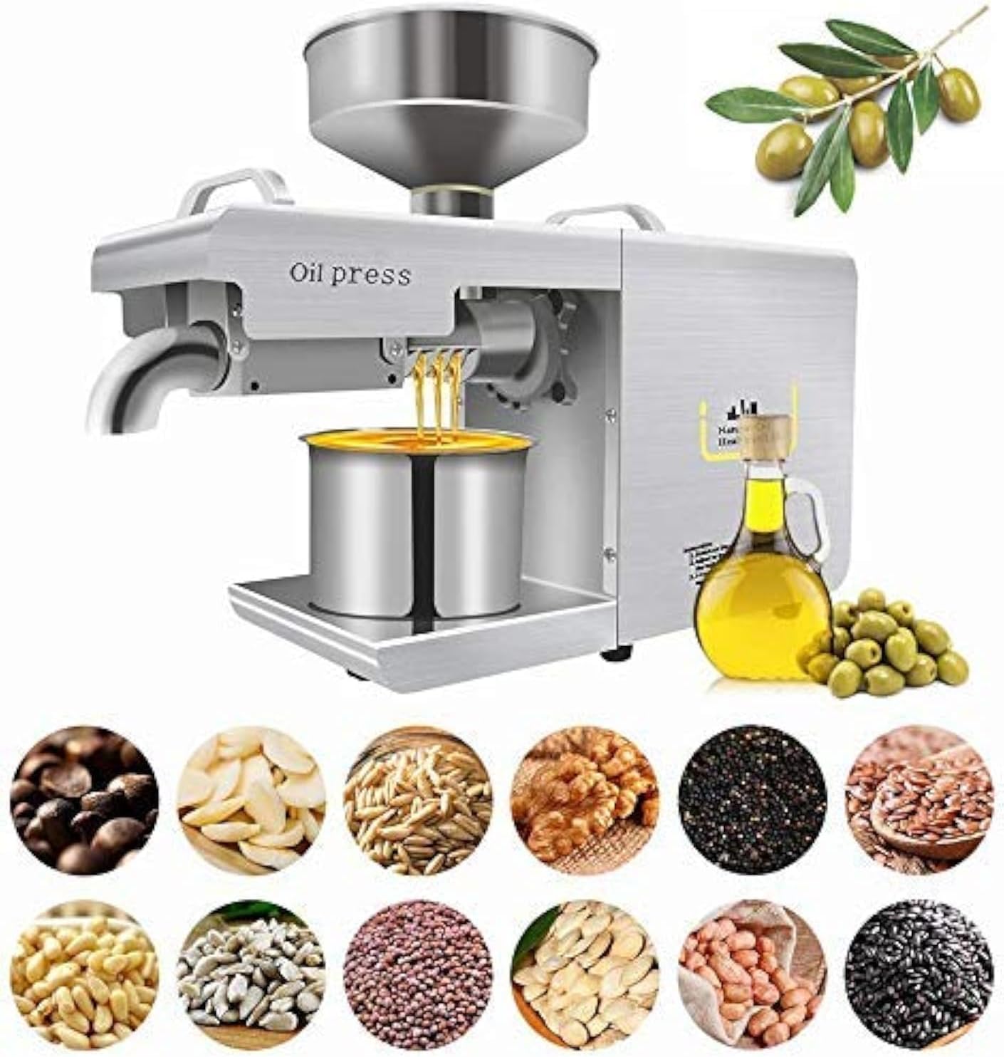 Oil Press Machine Home Cold/Heat 304 Stainless Steel Electric High Extraction Seed Expeller For Olive Coconut Canola Sesame Peanut 220V