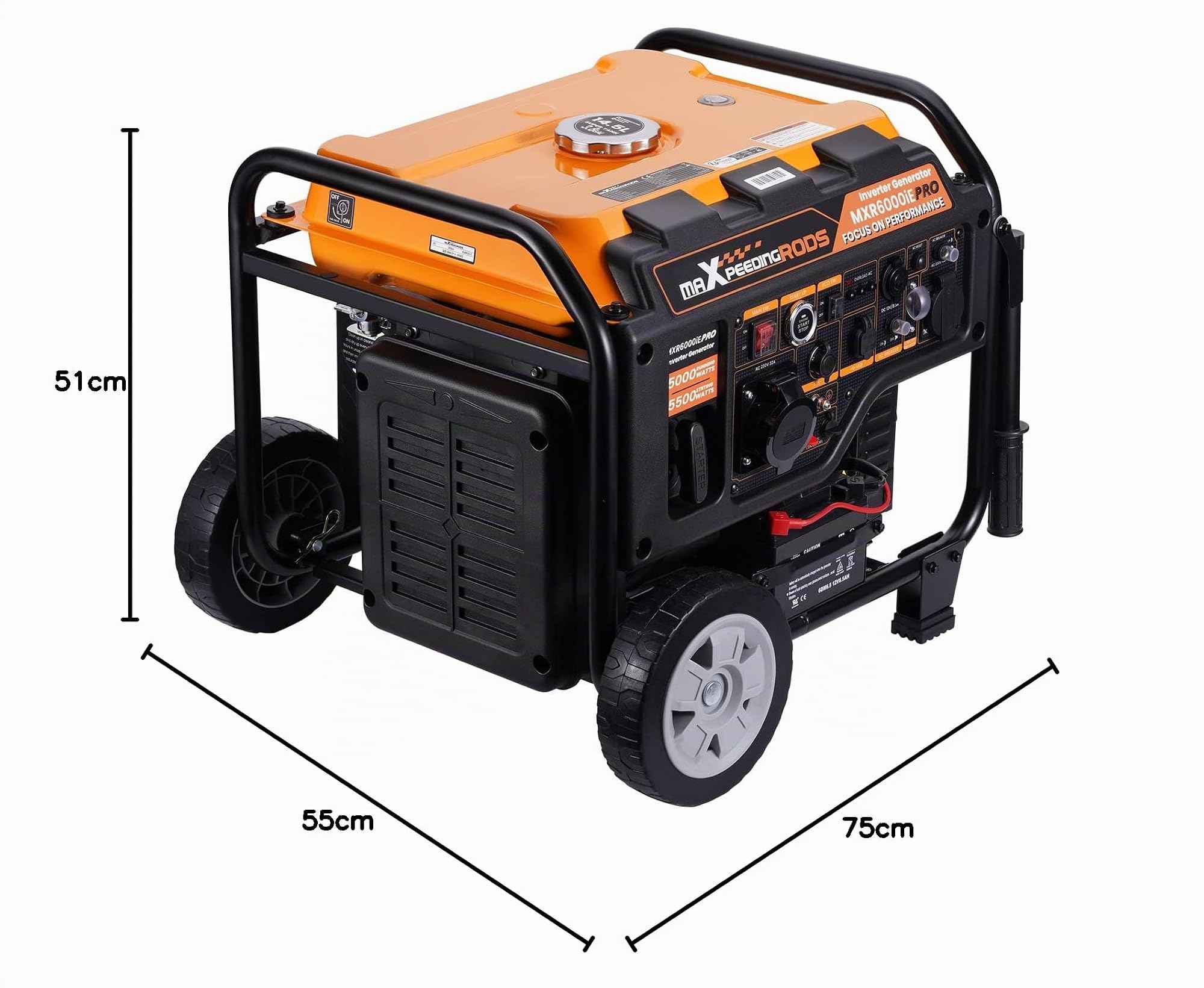 maXpeedingrods 5500W Inversor Generador con interfaz ATS Arranque Eléctrico | 4 Tiempos Estación de Energía con Paralelo, Generador de Gasolina con Salidas AC/DC/USB, 14.5L tanque con tiempo