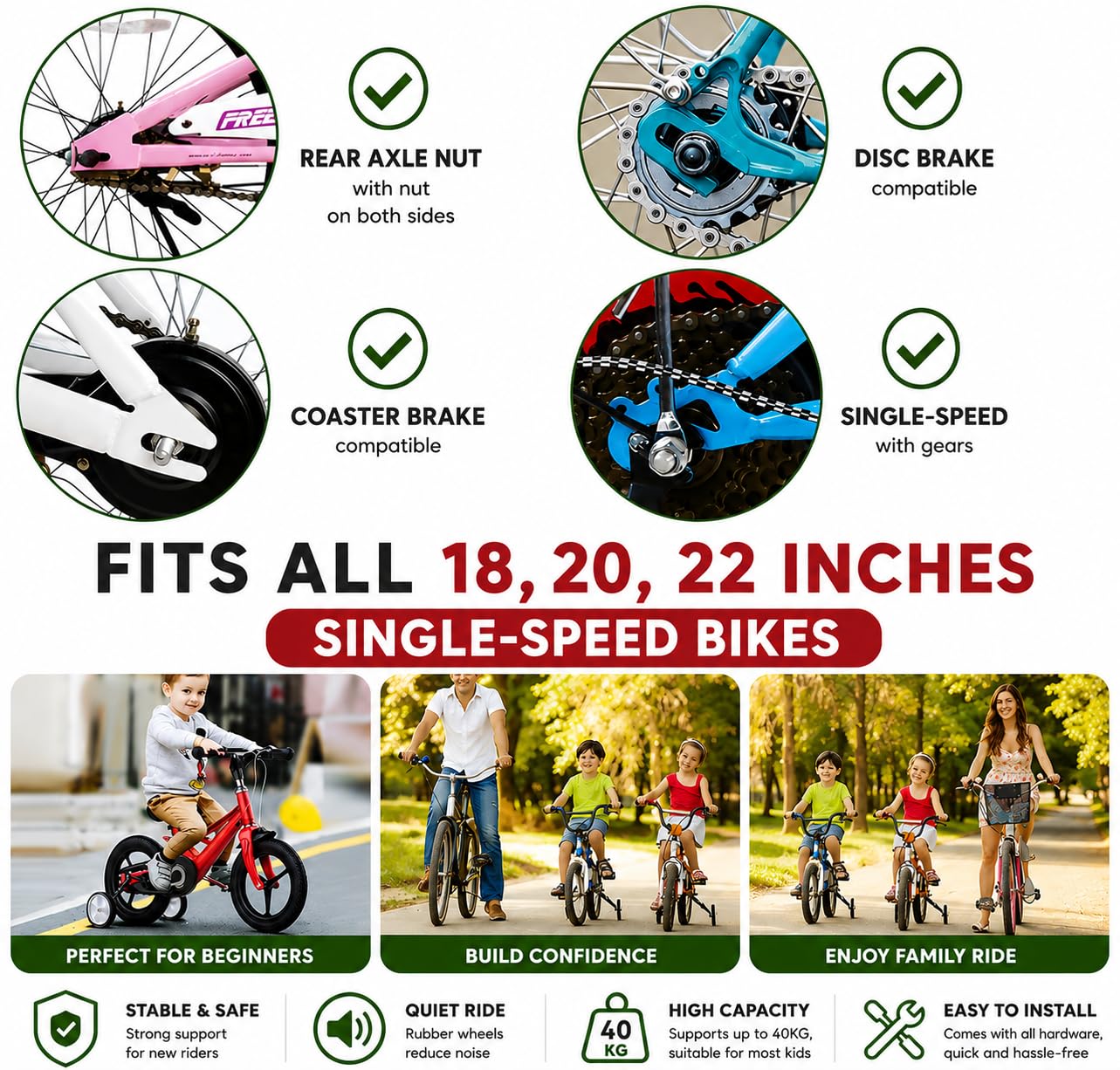 Niños Ruedas De Entrenamiento De Bicicleta,Bicicleta Estabilizador Ruedas,Universal 18-20-22-24 pulgadas Bicicleta