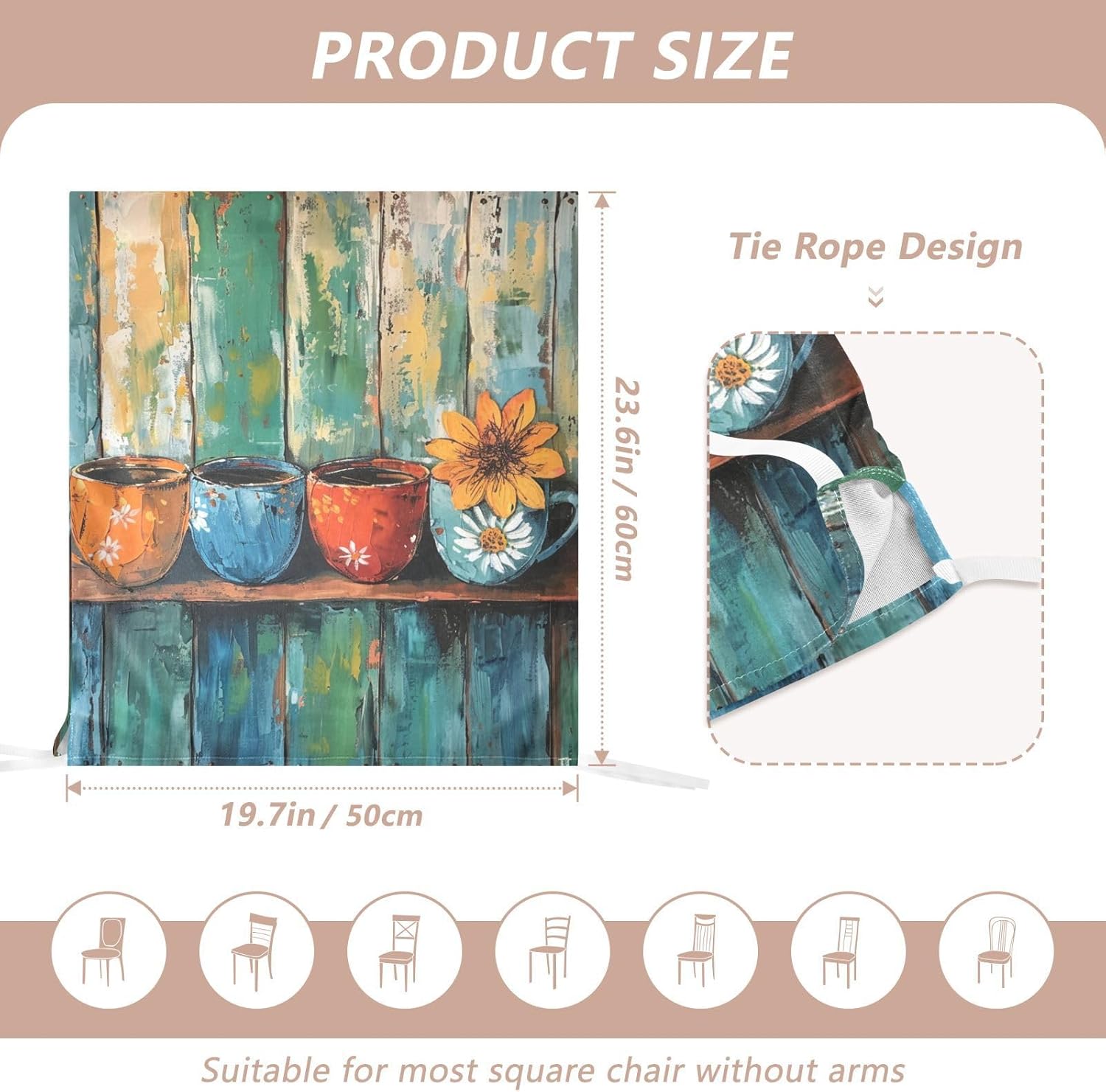 ALAZA Coffee Cups Flowers on Wooden Background Chair Back Cover Set of 6, Washable Reusable Removable Chair Slipcovers Decorative Chair Cover for Home Kitchen Wedding Party