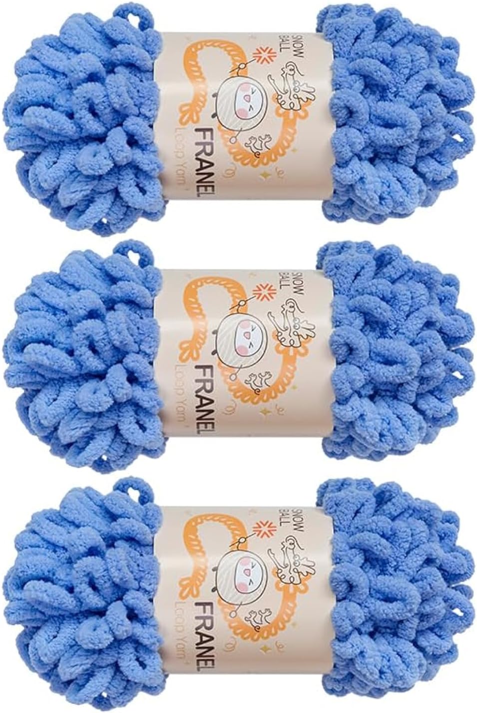Franel Loop Yarn 100% Polyester Chenille Puffy Yarn, Craft Chunky Finger Knitting Loopy Yarn Soft and Light Material, Perfect for DIY Hand Woven Knitting Crafts Supplies (19 Light Blue, 3-Pack)