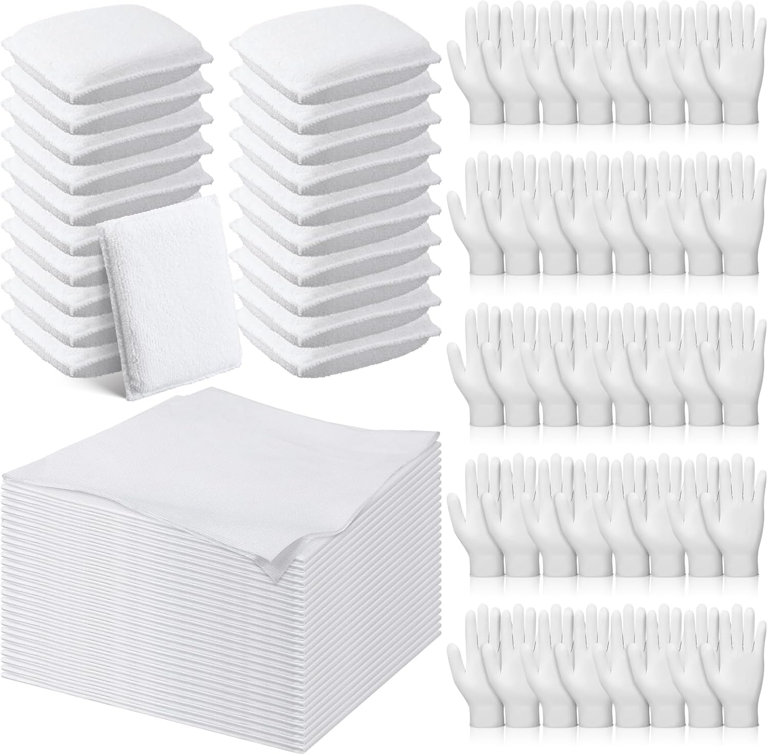 60 Pcs Wood Staining Applicator Kit Include Microfiber Sponge Applicator Pads Cotton Lint Free Cloth Disposable Nitrile Gloves for Wood Stain and Oil Based Finishes