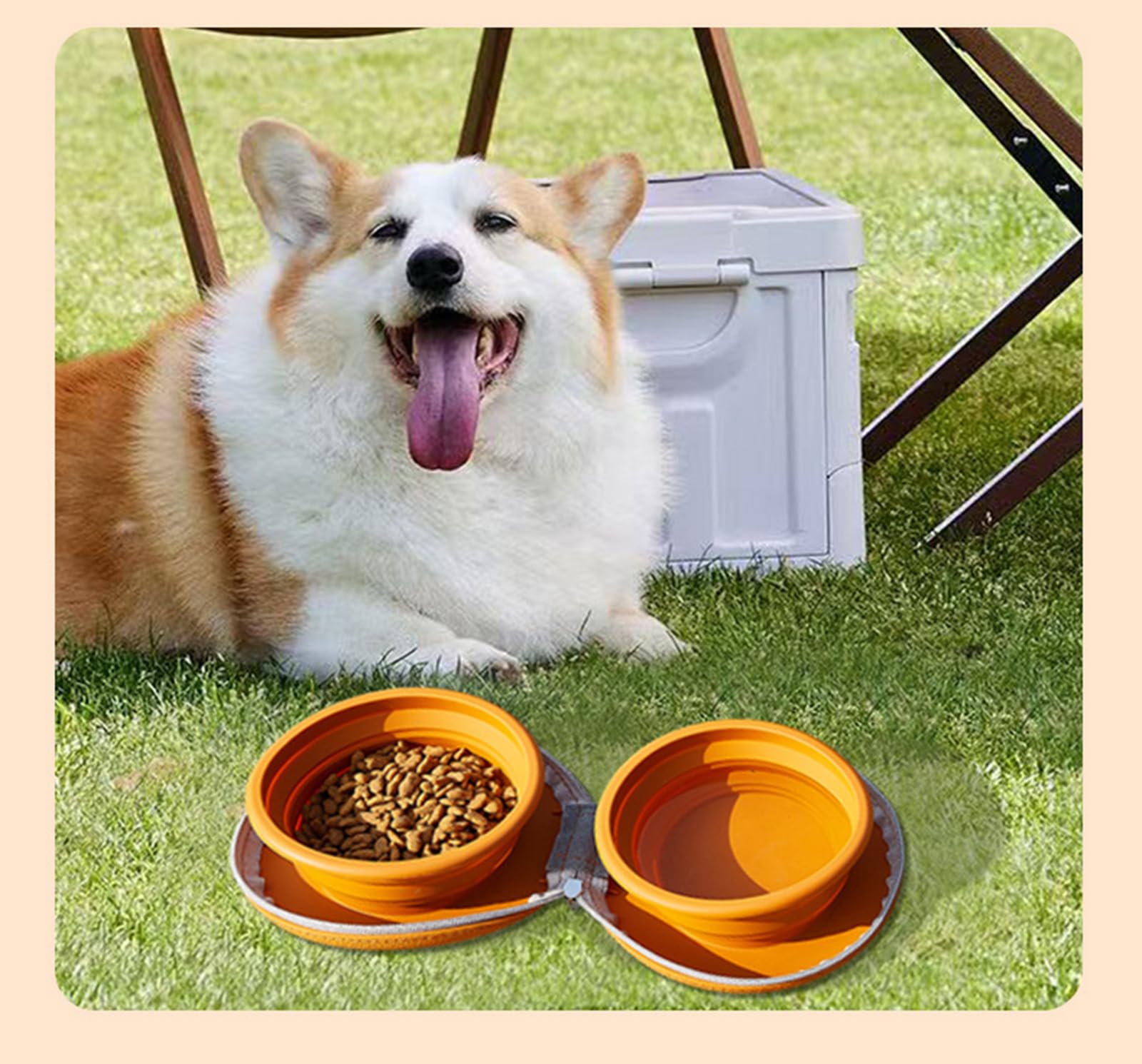 Gamelles d'eau pliables pour chien, pour voyage, extérieur portable, 2 en 1, mangeoire pour la marche, le camping et la randonnée, marron, 20 x 15 cm