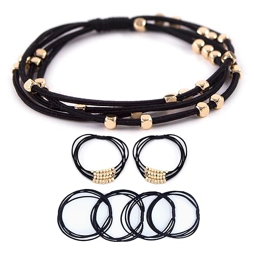 Miniatura 1 de Pulseras de corbata para el cabello para niñas adolescentes mujeres lazos chapados en oro de 14 quilates 8 unidades para cabello fino grueso y