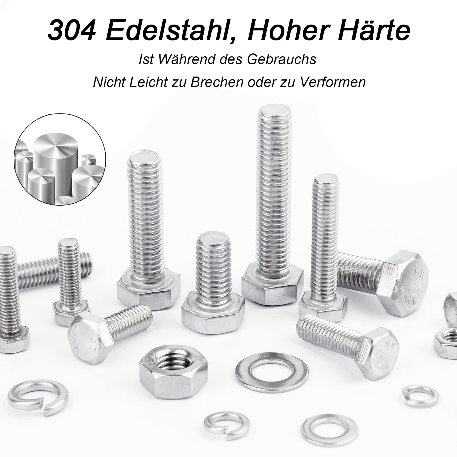 Viti Bulloni e Dadi a Testa Esagonale, 520 Pezzi M3 M4 M5 M6 viti Bulloni e dadi e Rondelle Set, Kit Viti Testa Esagonale in Acciaio Inox, Set di Vitis Filettate con Dadi e Rondelle