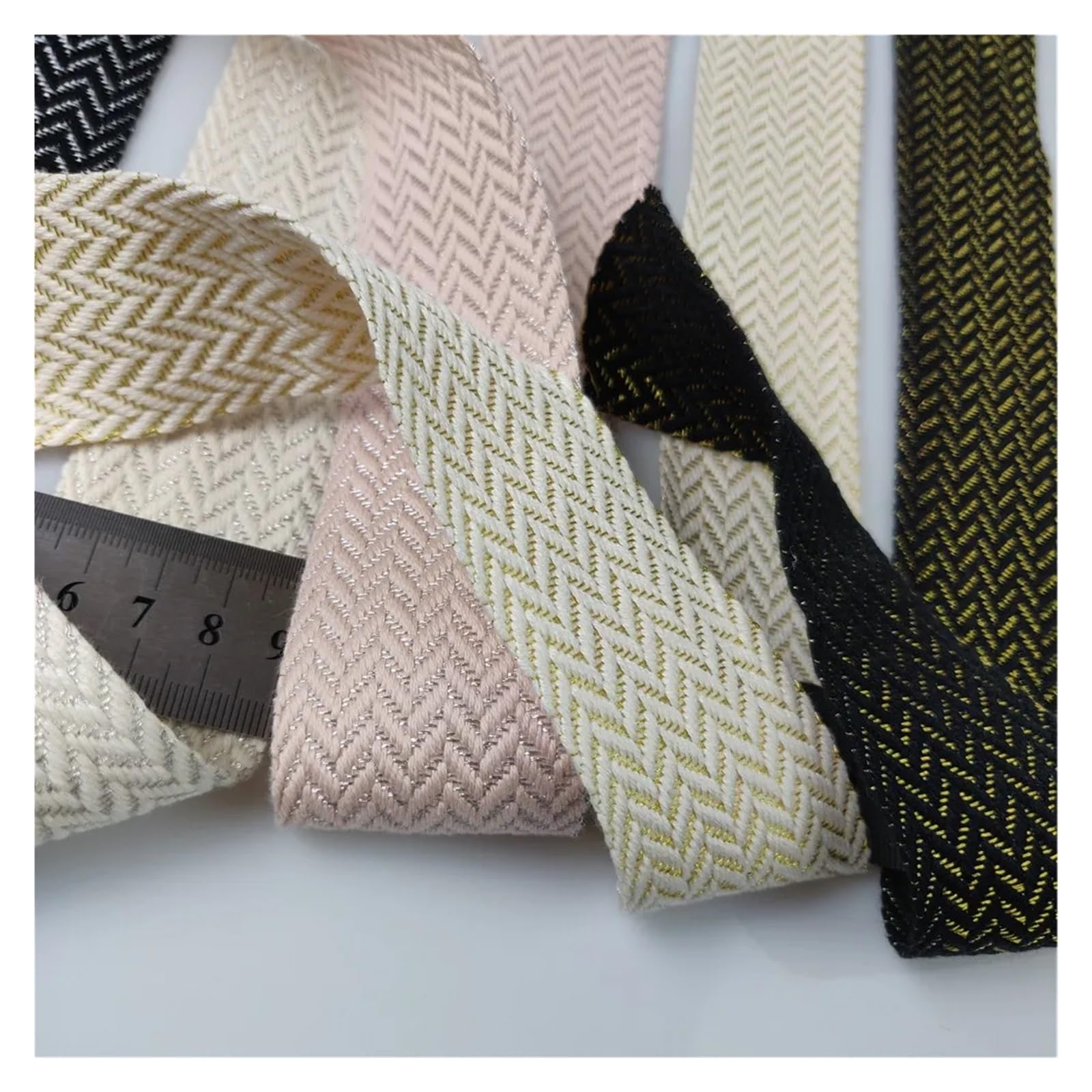 Cinta de 40 mm ancho for costura y manualidades, ideal for bolsos, prendas proyectos DIY. Borda multicolor. 1 metro(Black Grey)
