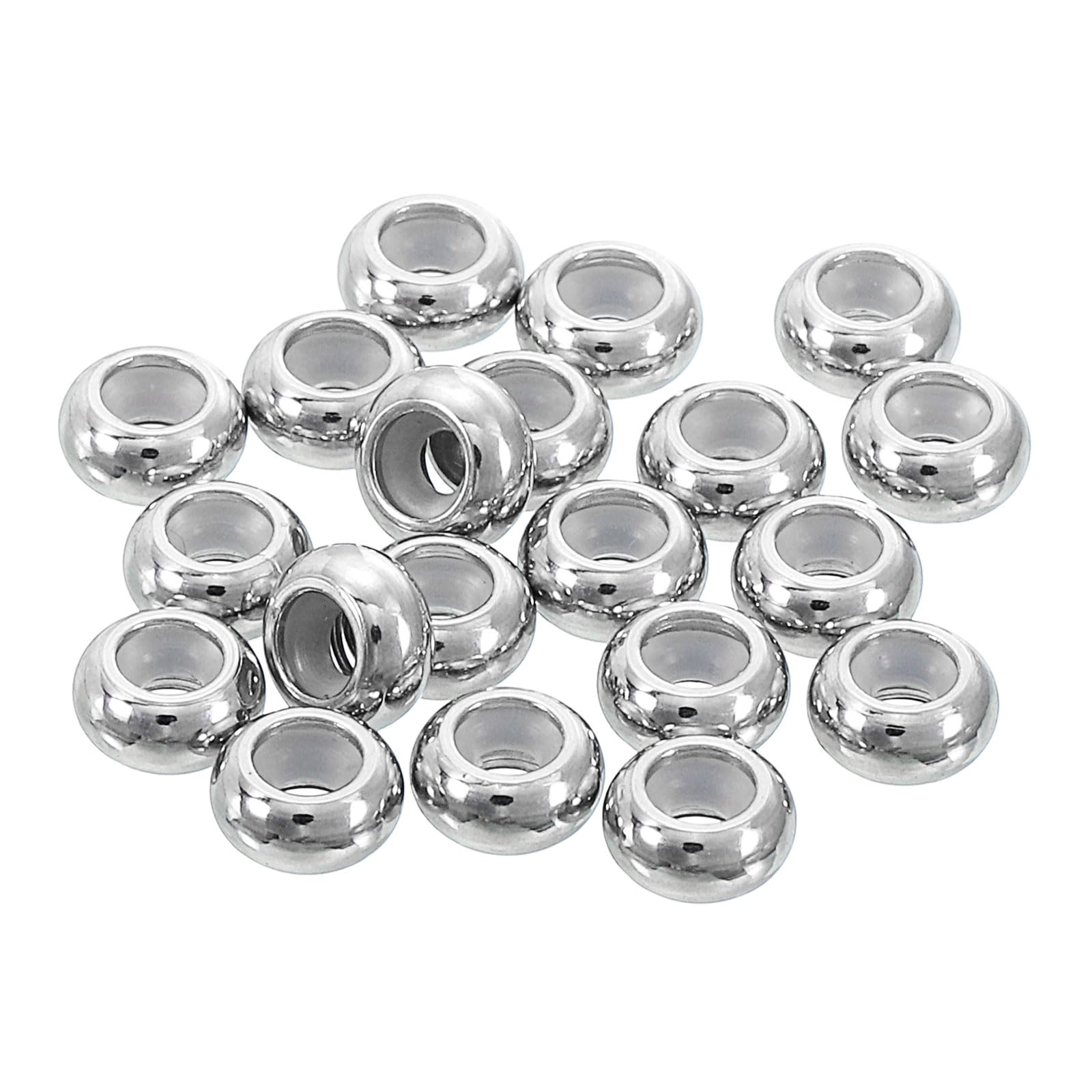 sourcing map 20pcs 6mmx2.0mm Insert Rubber Stopper Position Spacer Beads, Stainless Steel Adjustable Slider Beads for Jewelry Bracelet Making Silver