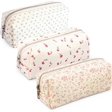 Floral Fabric Pencil Case for Girls 3 Pcs Big Capacity Womens Make up Bags Practical and Portable