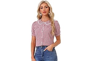 Flowy Red Gingham Button-Down Summer Shirt for Women