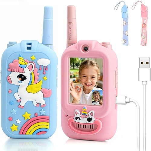 Video Walkie Talkies for Kids Ages 3-12, 2 Pack Rechargeable Video Intercom Toys with Camera, Indoor Outdoor Adventure Games for Family Camping Hiking Birthday Gifts for Boys Girls (New Blue/Pink)