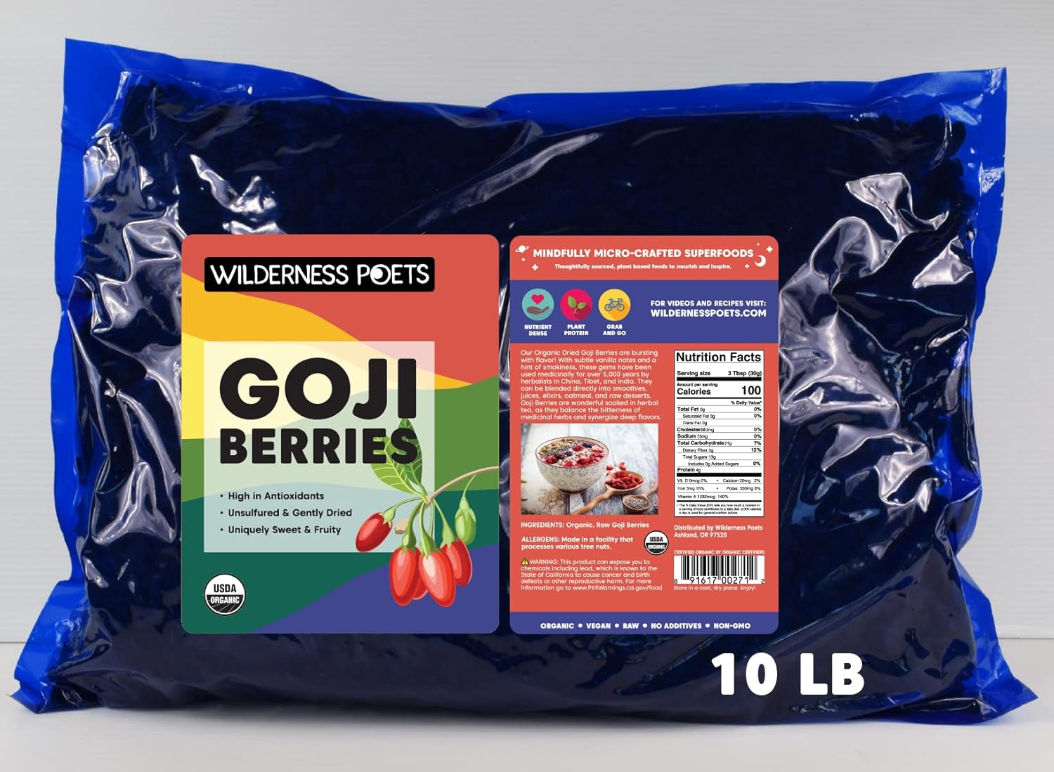 Wilderness Poets Organic Raw Goji Berries (Lycium Berries) - Bulk Goji - (160 Ounce - 10 Pound)