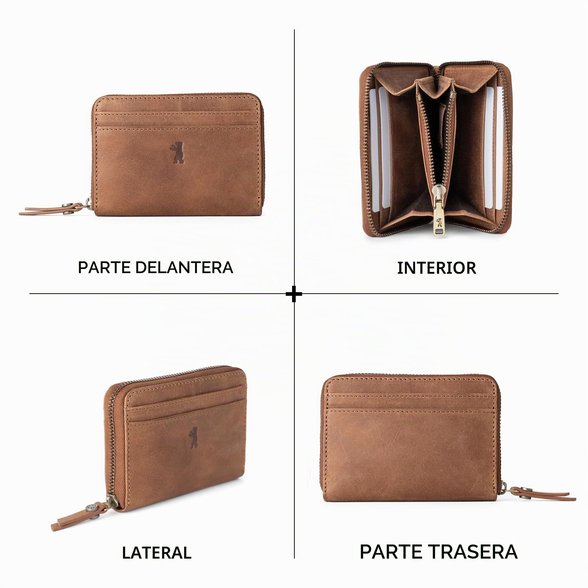 Berliner Bags Elsa Monedero de Piel Pequeño para Mujer con Cremallera YKK | Marrón Billetera De Cuero De Búfalo 8 Tarjetas 4 Compartimentos Con Forro Algodón Protección Nfc Estilo Vintage Elegante