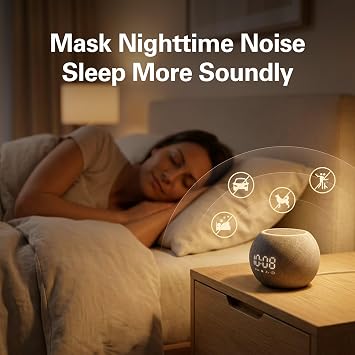 Zarler Sound Machine Alarm Clock for Bedroom, White Noise Machine Soothing Sounds for Sleep, Gentle Alarms for Wake Up, Dimmable Clock Display, Ambient Night Light, Plug in Bedside for Sleeping Adults