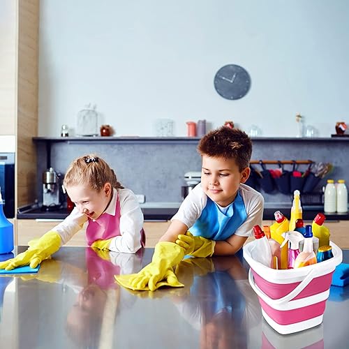 Miniatura 14 de Paquete de 2 cubos plegables de 5L 1.3 galones, cubo de limpieza pequeño para el hogar, cubo de plástico portátil para exteriores, tina de lavado