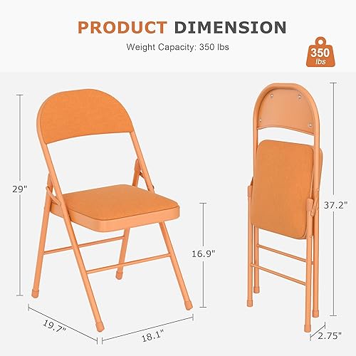 Miniatura 3 de VECELO Paquete de 4 sillas plegables acolchadas, asiento y respaldo acolchados cómodos con marco de acero, para oficina, interior y exterior,