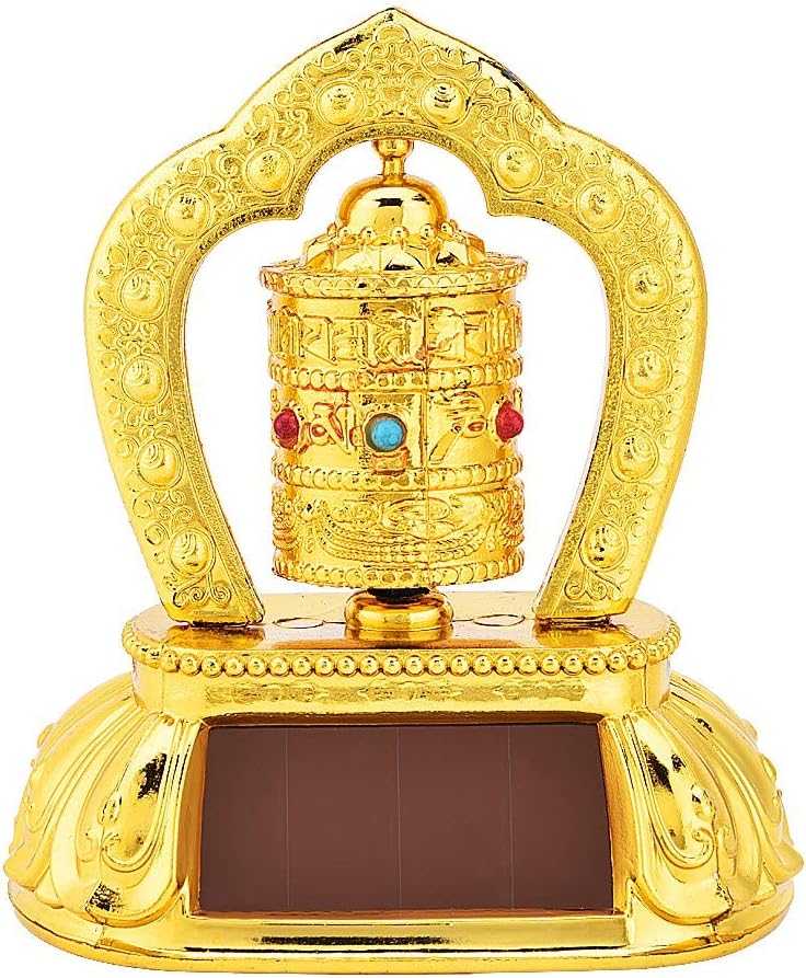Fealay Buddhist Statue for Lucky Happiness Tibetan Tibet Buddhist Solar Energy Spinning Prayer Wheel for Car Interior Decoration
