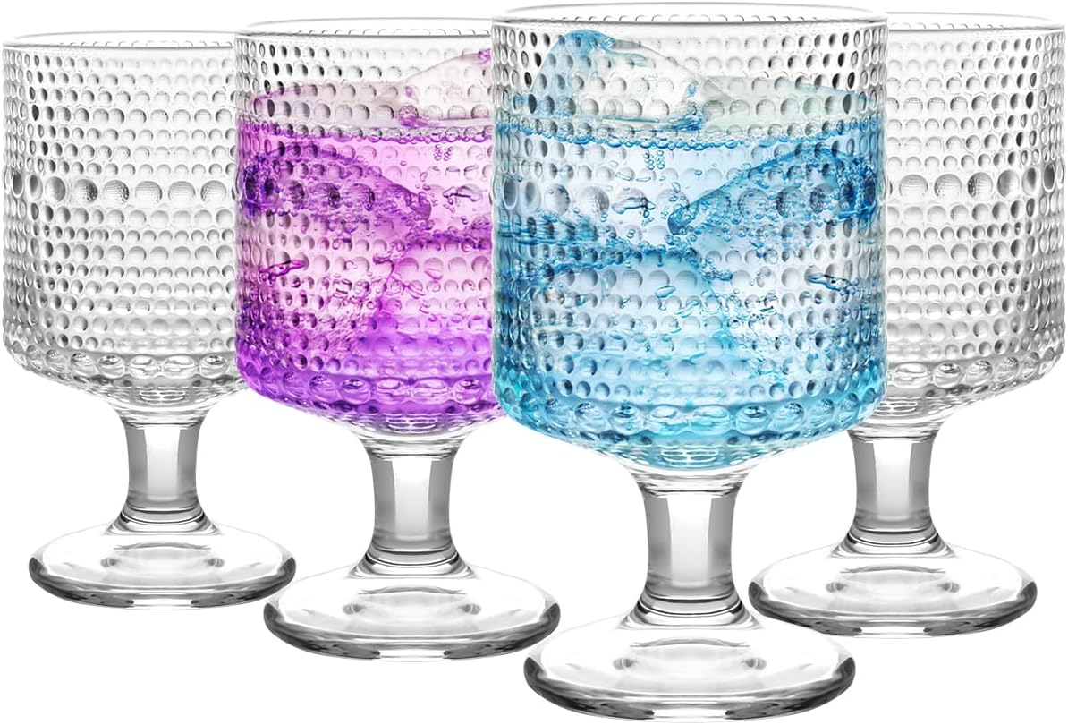 Romantic Vintage Wine Goblet Glasses Set of 6,Cocktail Glass Set Hobnail Goblet