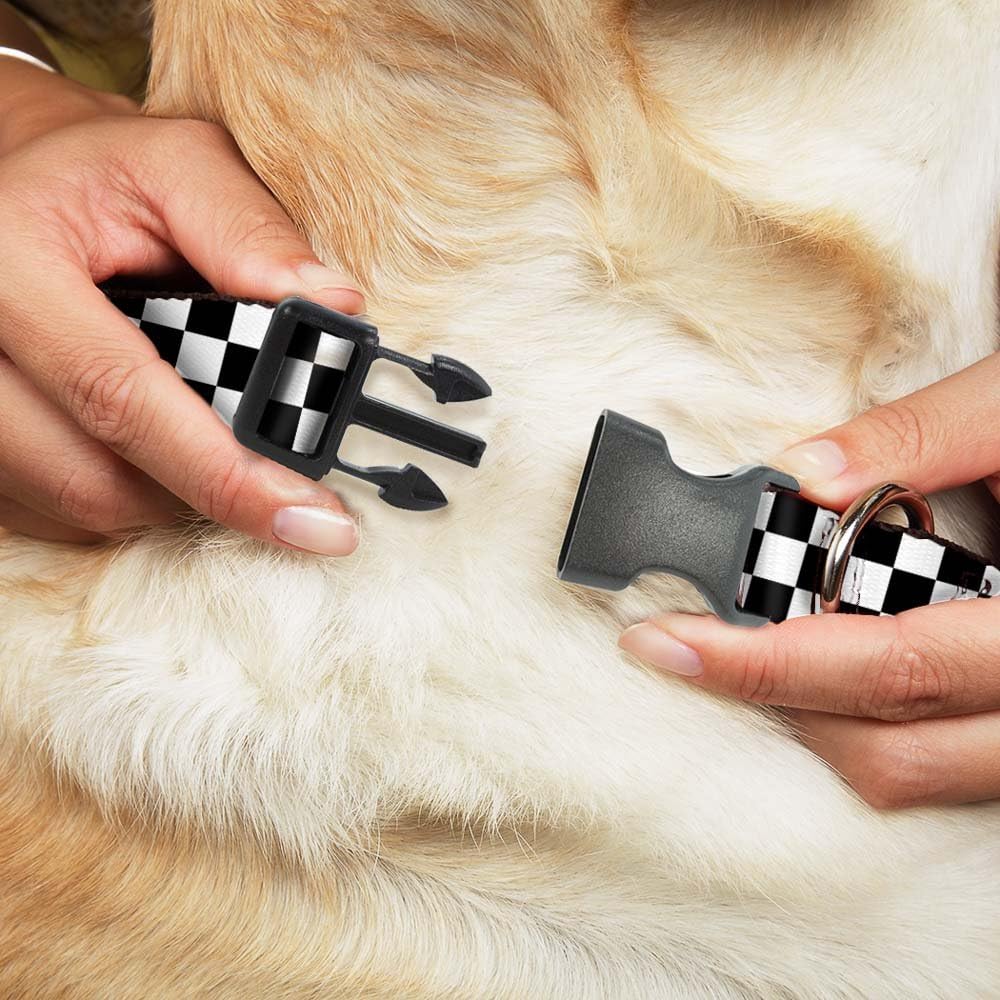 Buckle-Down Plastic Clip Collar - Checker Black/White - 1.5" Wide - Fits 18-32" Neck - Large
