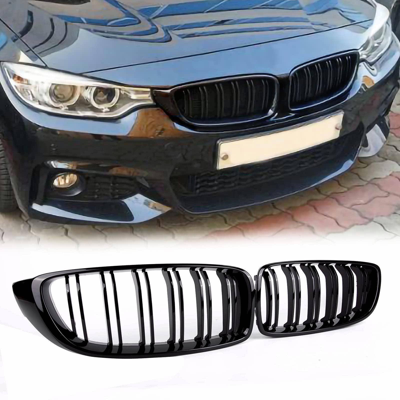 Parrilla para BMW Serie 4 F32 F33 F36 M3 F80 M4 F82 F83 | 2014-2019,Riñón Delanteras,Negro Brillante Rejillas,Doble Riñón