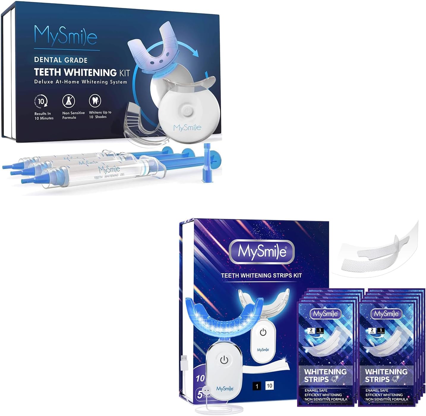MySmile 28LED Light with10Pcs Teeth Whitening Strips and 5LED Light with 3Pcs Teeth Whitening Gel - 10-Min Fast Remove Coffee Wine Tobacco 20 Years of Stains Whitening Tooth