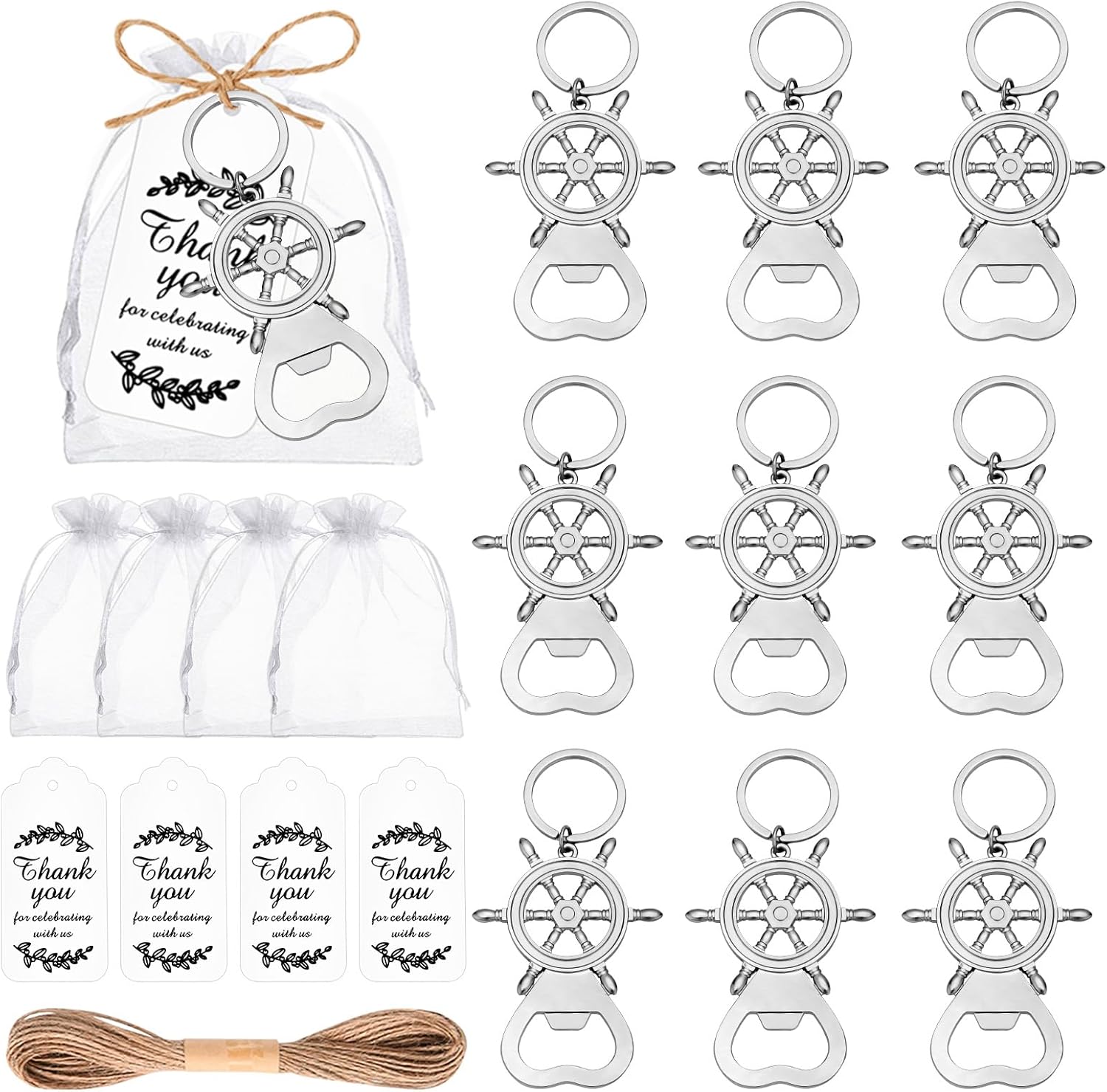 50Pack Rudder Bottle Opener Nautical Party Favor for Guests Nautical Gifts for Boater Birthday Fathers Day Party Return Souvenirs (Sliver)