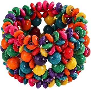 Boho Wide Chunky Colorful Wooden Thick Shell Elastic Stretch Bracelet Handmade Bohemia Summer Beach Vacation Adjustable Lightweight Wood Wristband Jewelry for Women
