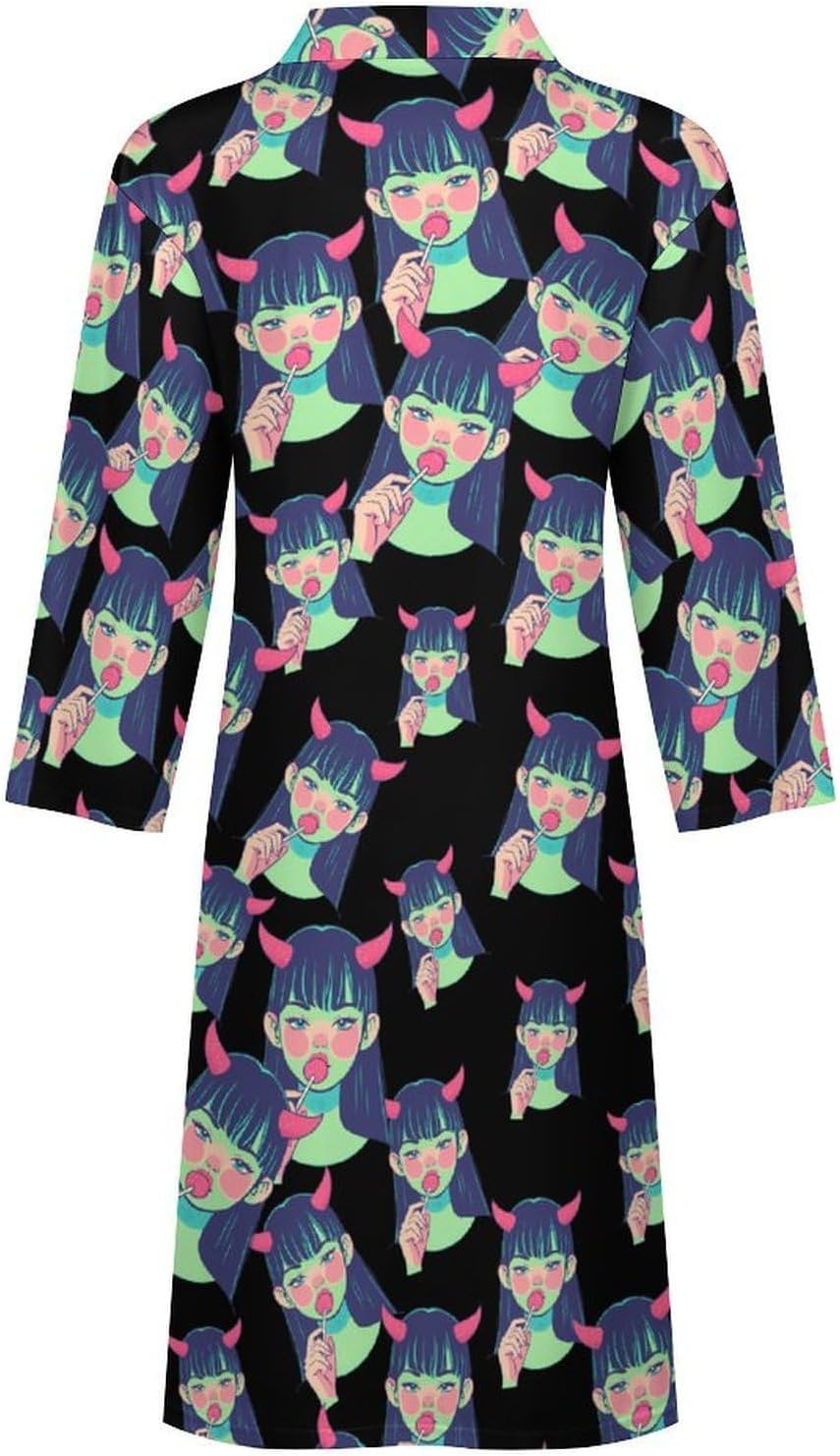Evil Lady Mens Robe Long Bathrobe for Women Bath Robes Lightweight Soft Printed Sleepwear