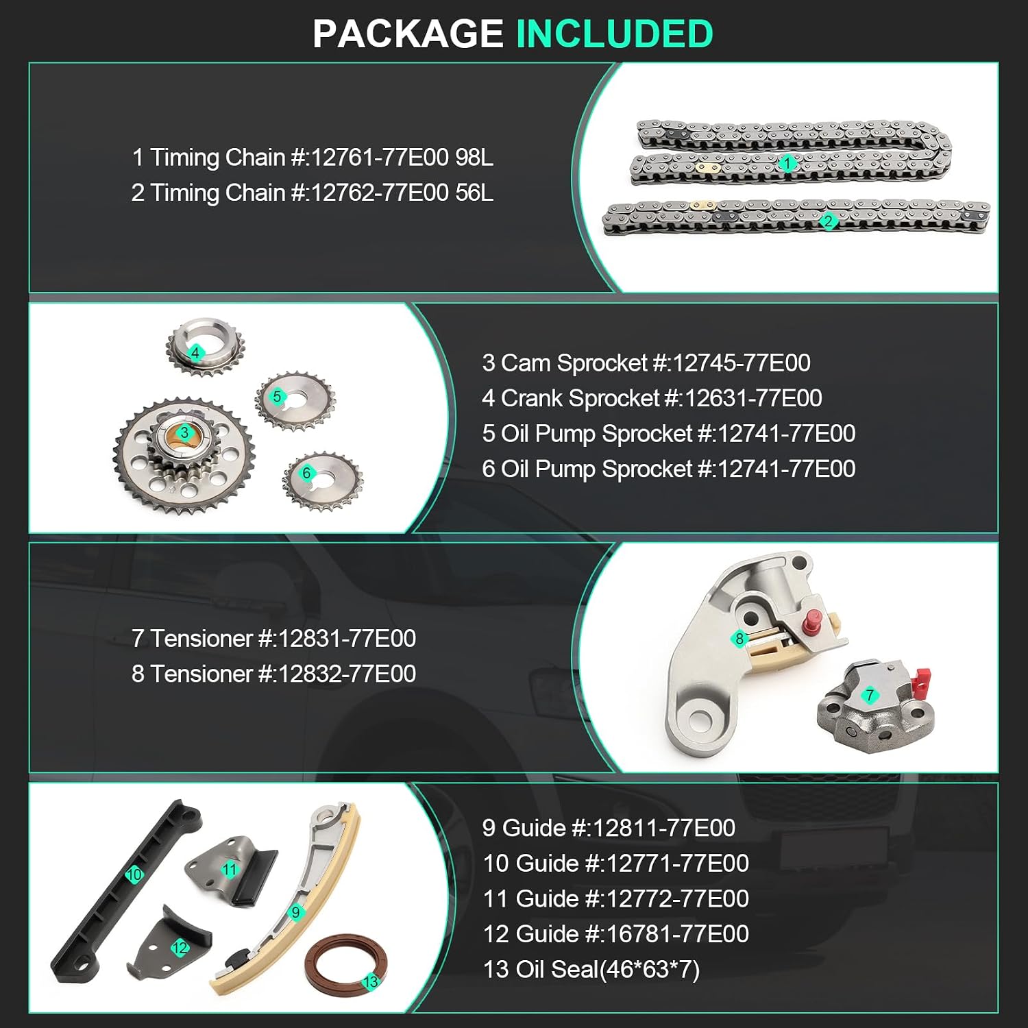 Timing Chain Kit For 1999-2003 For Chevrolet Tracker,2002-2007 For Suzuki Aerio,1999-2002 For Suzuki Esteem,1996-1998 For Suzuki Sidekick,2007-2009 For Suzuki SX4,1999-2003 For Suzuki Vitara