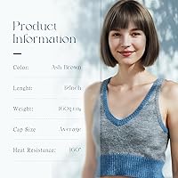 Vista 2 de Peluca Bob Marrón Ceniza con Flequillo, Peluca Corta y Lisa para Mujeres y Niñas, 12 Pulgadas, Resistente al Calor, Peluca de Cabello Bob Sintético