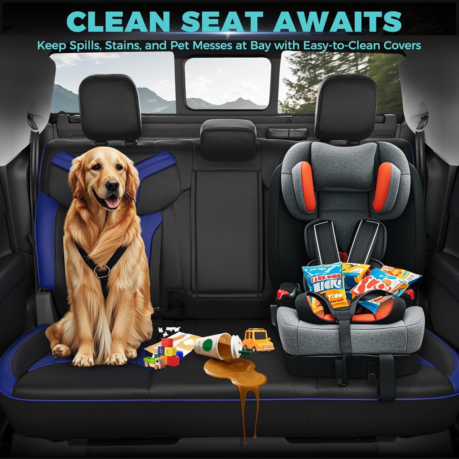 for Ford Maverick Seat Covers XL XLT Lariat 2022 2023 2024 2025 2026, Custom Fit Luxury Leather Car Seat Cover Full Set, Waterproof Car Interior Accessories Protectors, Black Blue