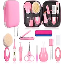 Baby Healthcare and Grooming Kit, Baby Safety Set Newborn Nursery Health Care Set with Hair Brush Scale Measuring Spoon Nail Clippers Pink 17 in 1