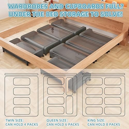 Miniatura 4 de OTAVILEM Almacenamiento debajo de la cama con ruedas, paquete de 2 contenedores de almacenamiento debajo de la cama con tapas transparentes,