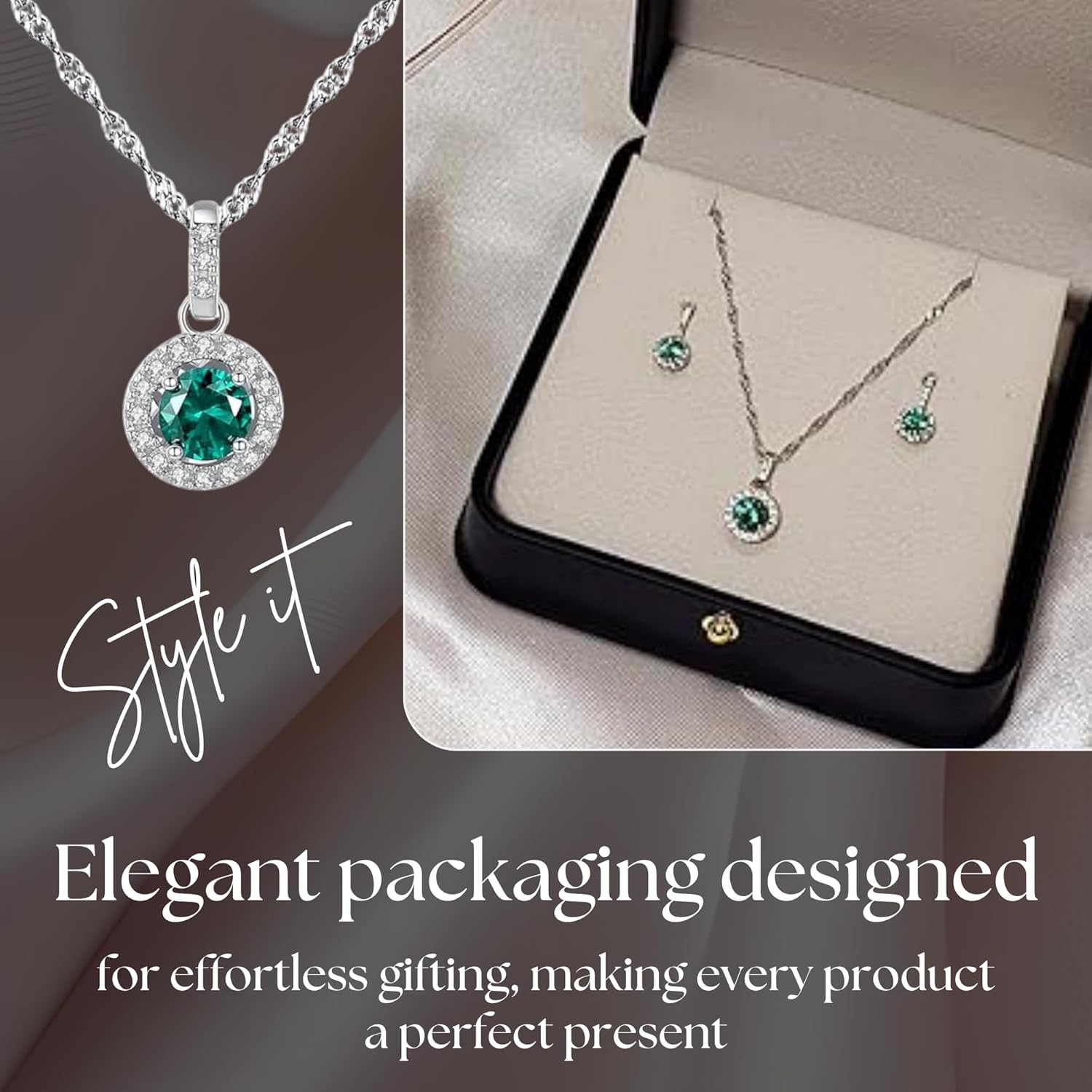 925 Sterling Silver Bridal Jewelry Set for Women, Gemstone Pendant Necklace and Earrings - Cubic Zirconia Halo Design with Elegant Box - Image 7