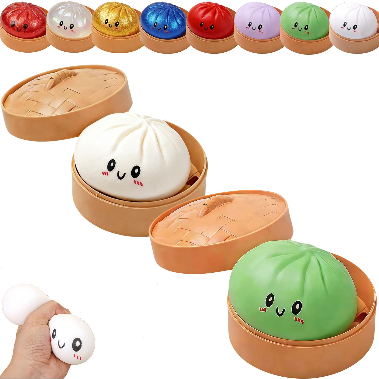 Dumpling Squishy, Squishy Dumpling Toy, Glitter Dumplings Squishiest Toy with Steamer Box, Stress & Anxiety Relief Toys for Kids & Adults Non-Edible (White) — view 19