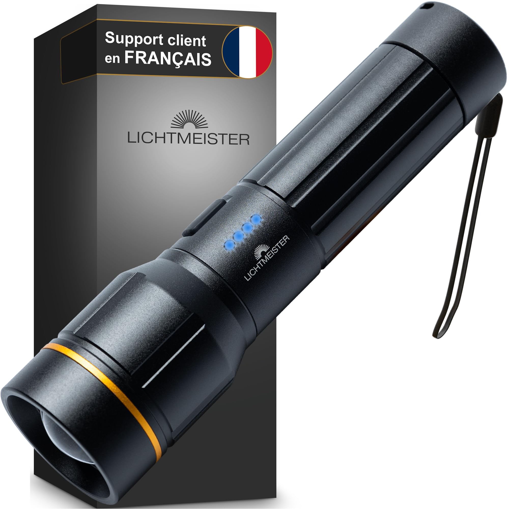 LICHTMEISTER® Lampe torche led ultra puissante (2000 lumens, batterie 5000 mAh) - Lampe torche LED rechargeable - Lampe de poche - Lampe LED rechargeable
