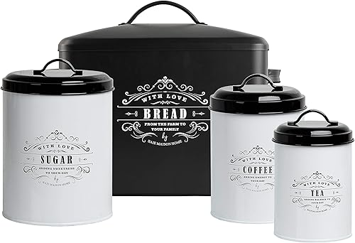 Baie Maison Panera negra extragrande para encimera de cocina, capacidad para más de 2 panes para todo tu almacenamiento de pan con recipientes