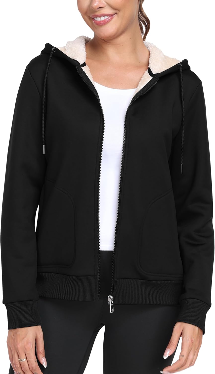 MoFiz Women's Fleece Zip Up Hoodie Warm and Cozy Sherpa Lined Sweatshirt Winter Hoodie Jackets for Women with Pockets - Image 2