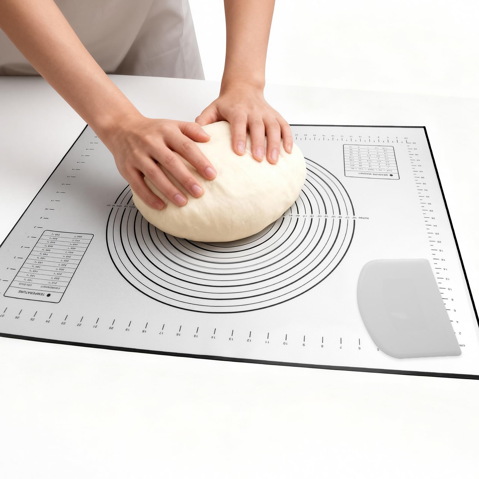 Silicone Baking Mat Set 60x80cm, Mat with Cutter Large Non-Stick Pastry Mat with Measurements & Anti-Slip Backing Reusable Silicone Dough Heat-Resistant Baking Sheet for Macaron Fondant Pizza Bread