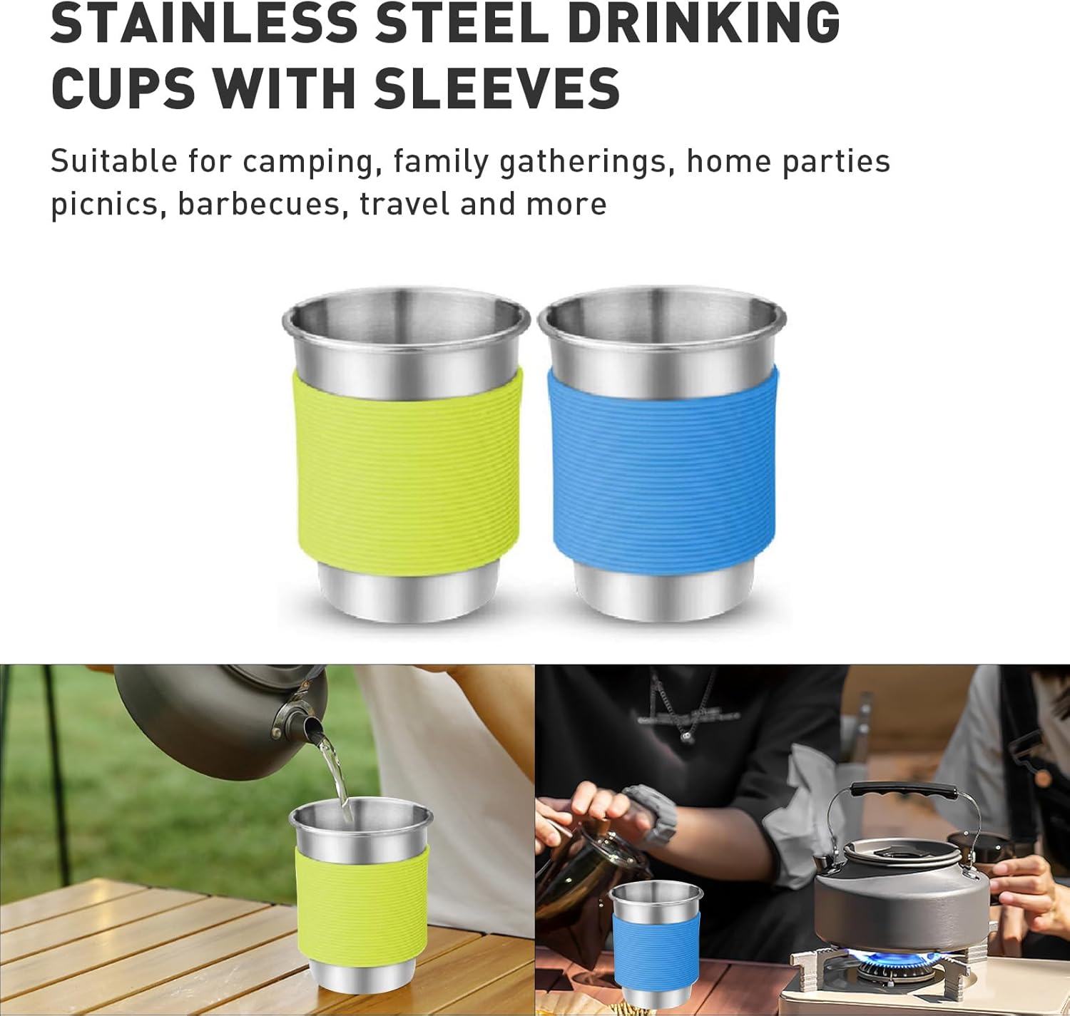 Camping Cookware Camping Cooking Set, Non-Stick Pots and Pans with Kettle, 2 Stainless Steel Plates, 2 Water Cups, 2 Sets of Knives and Forks, Spatula, Dish Towel, Backpack Storage Bag