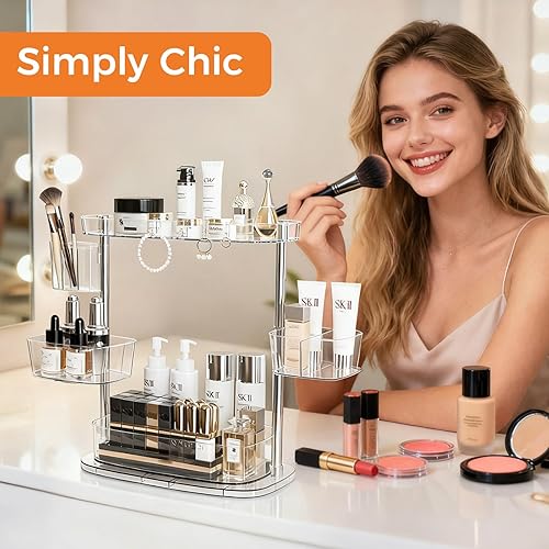 Miniatura 4 de YOSHIONAL Organizador de tocador de maquillaje giratorio, almacenamiento para el cuidado de la piel de la encimera del baño, vitrina de cosméticos