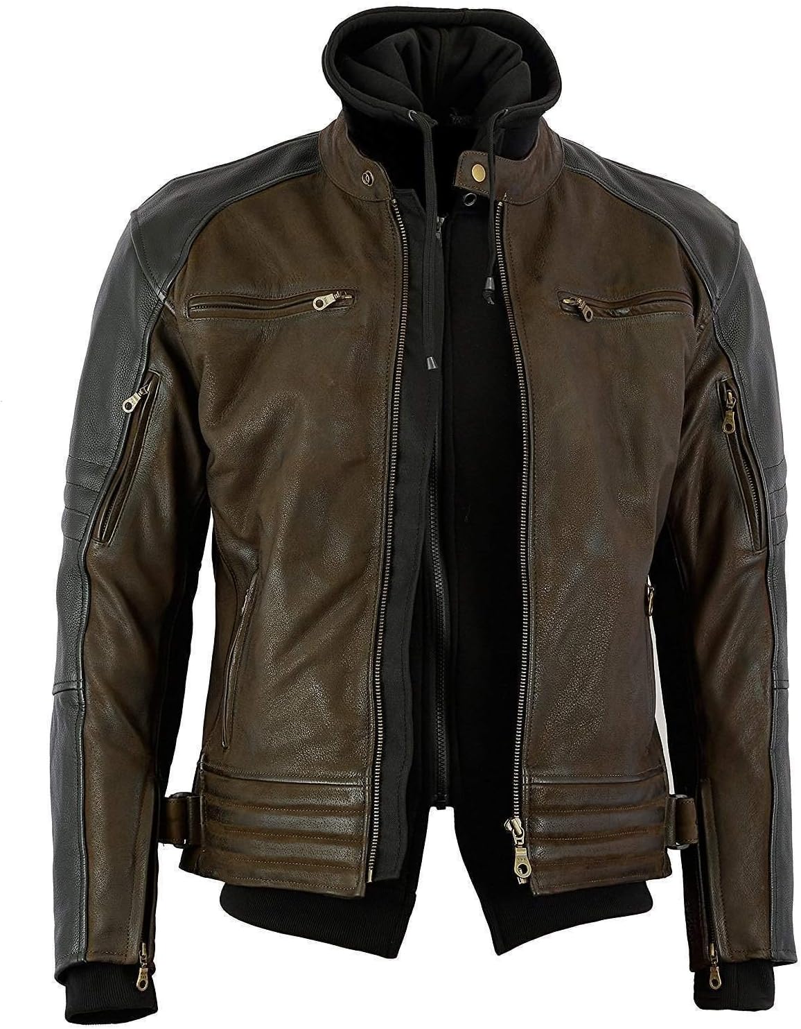 Bikers Gear Australia New Craig Motorradjacke, gewachstes Nubukleder, Premium-Leder mit abnehmbarer Kapuze, CE 1621-1, abnehmbare 5-teilige Schutzkleidung