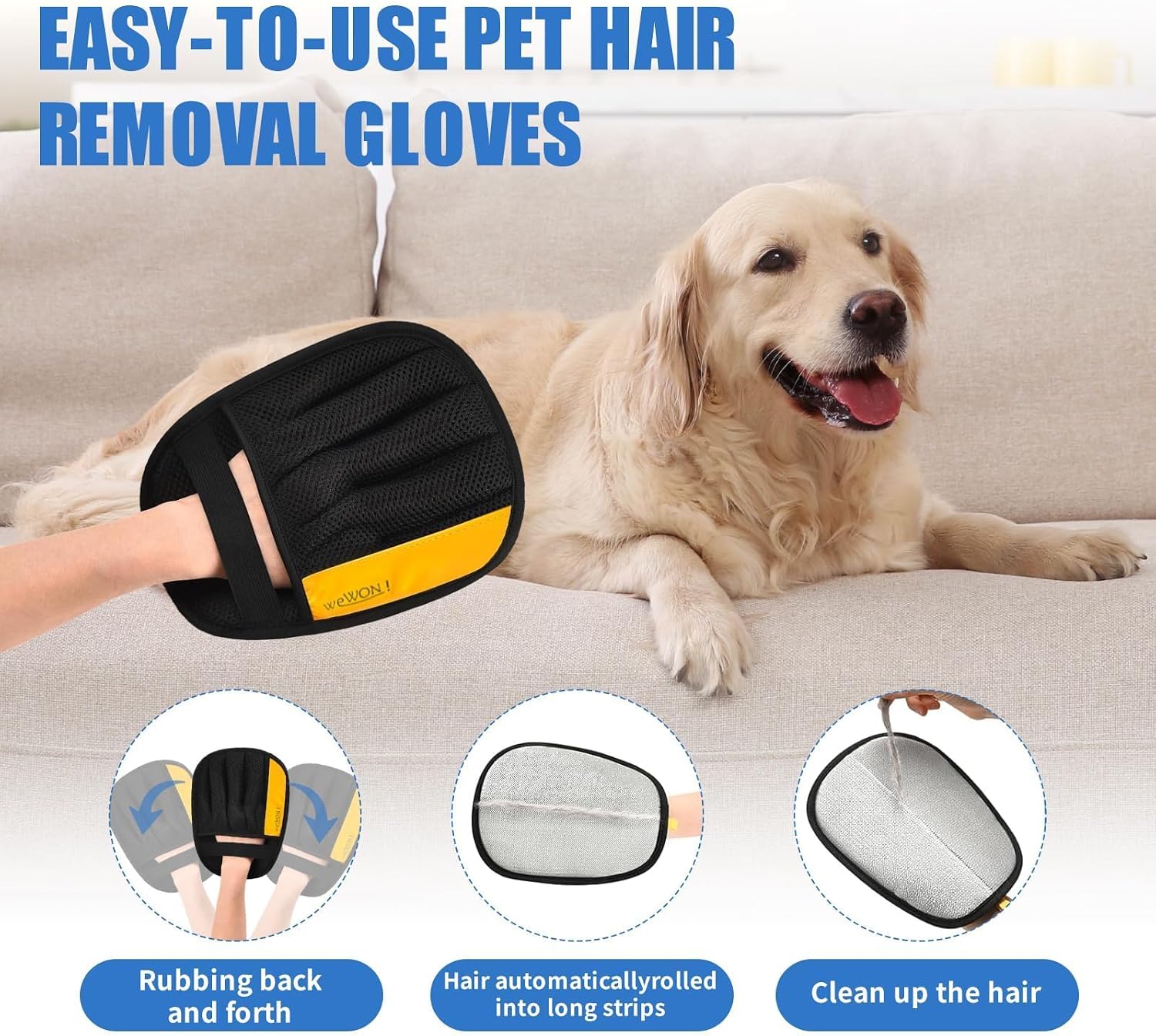 Upgraded Electrostatic Pet Hair Removal Glove for Dogs & Cats 5-Finger Magic Brush Design Reusable Hair Remover for Couch, Carpet, Car Seat, Laundry & Clothing Quick Cleaning Tool for Pet Owners image 2