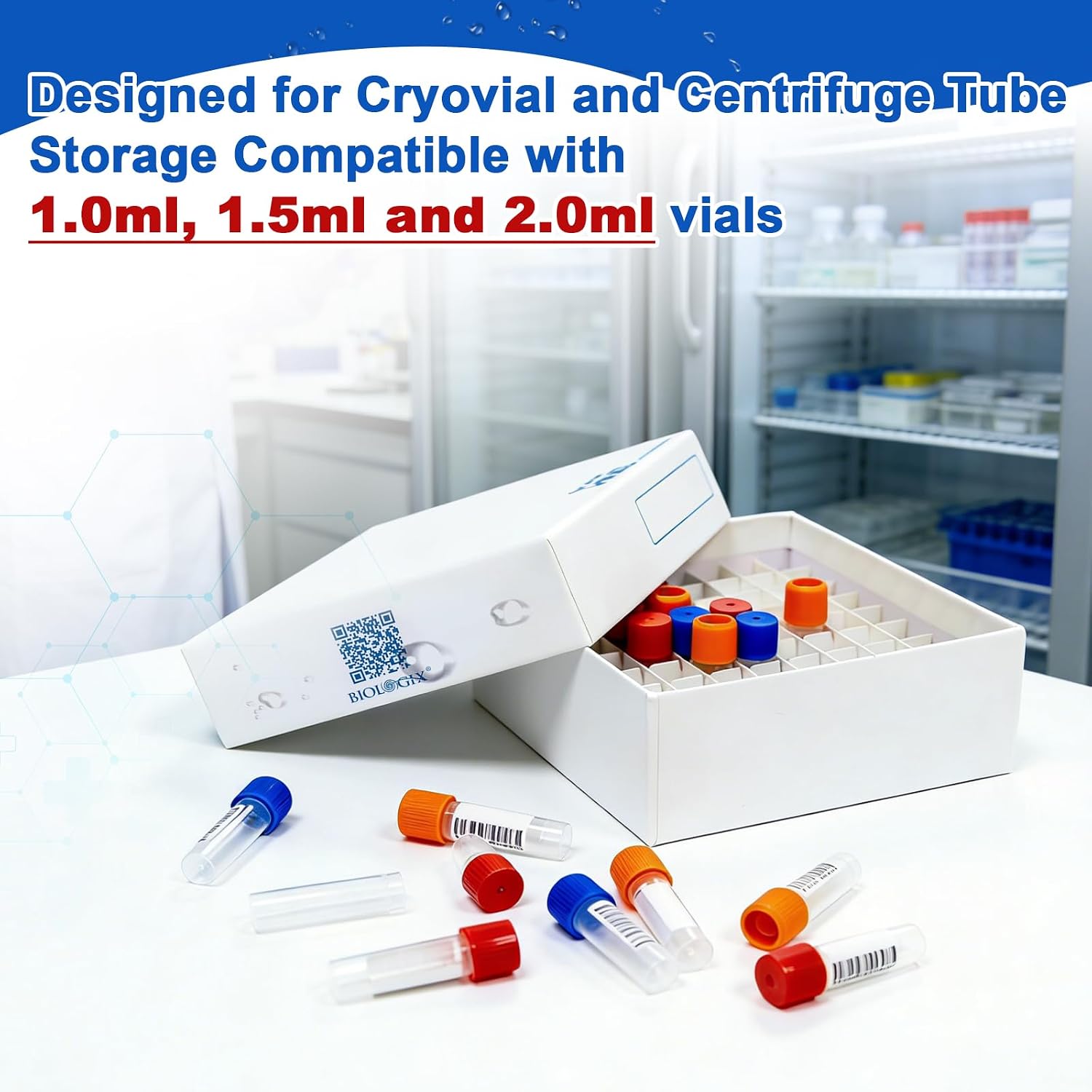 20 Pcs Cryogenic Boxes, Cardboard Cryoboxes 81 Wells, Lab Freezer Microtube Racks with Ice Resistant Coating, 2 Inch Height Cryo Boxes for 0.5-2.0 ml Cryovials Lab Cryo Freezer Storage, White