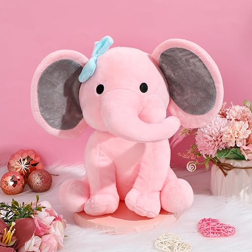 Miniatura 9 de 9 piezas de animales de peluche de elefante de 9.84 pulgadas, suaves y lindos juguetes de peluche para baby shower, suministros de fiesta de