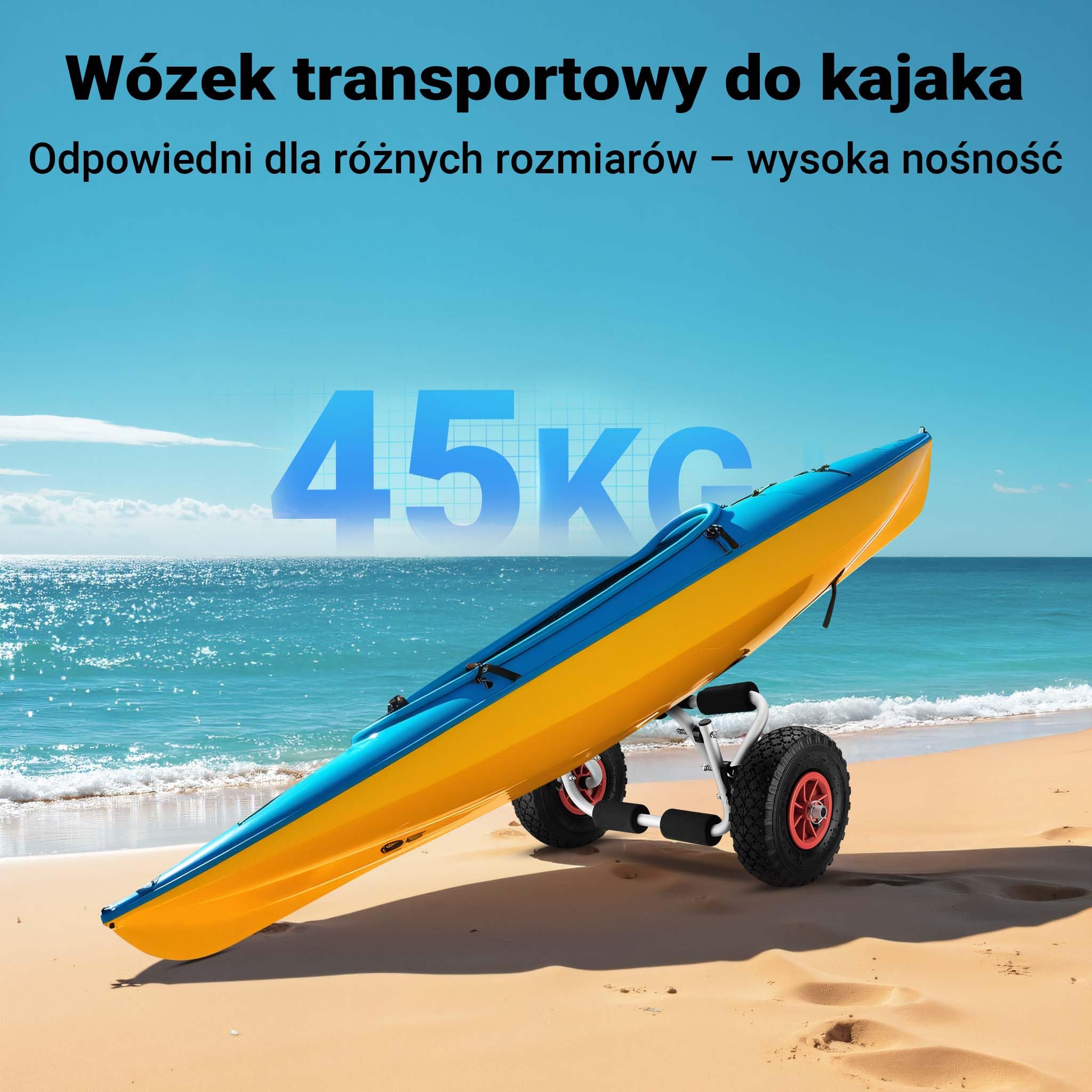 Wiltec Składany wózek do kajaków SUP i łodzi, aluminiowy z udźwigiem 45 kg, piankowe podkładki, duże koła, transport kajaka, kanu i desek surfingowych