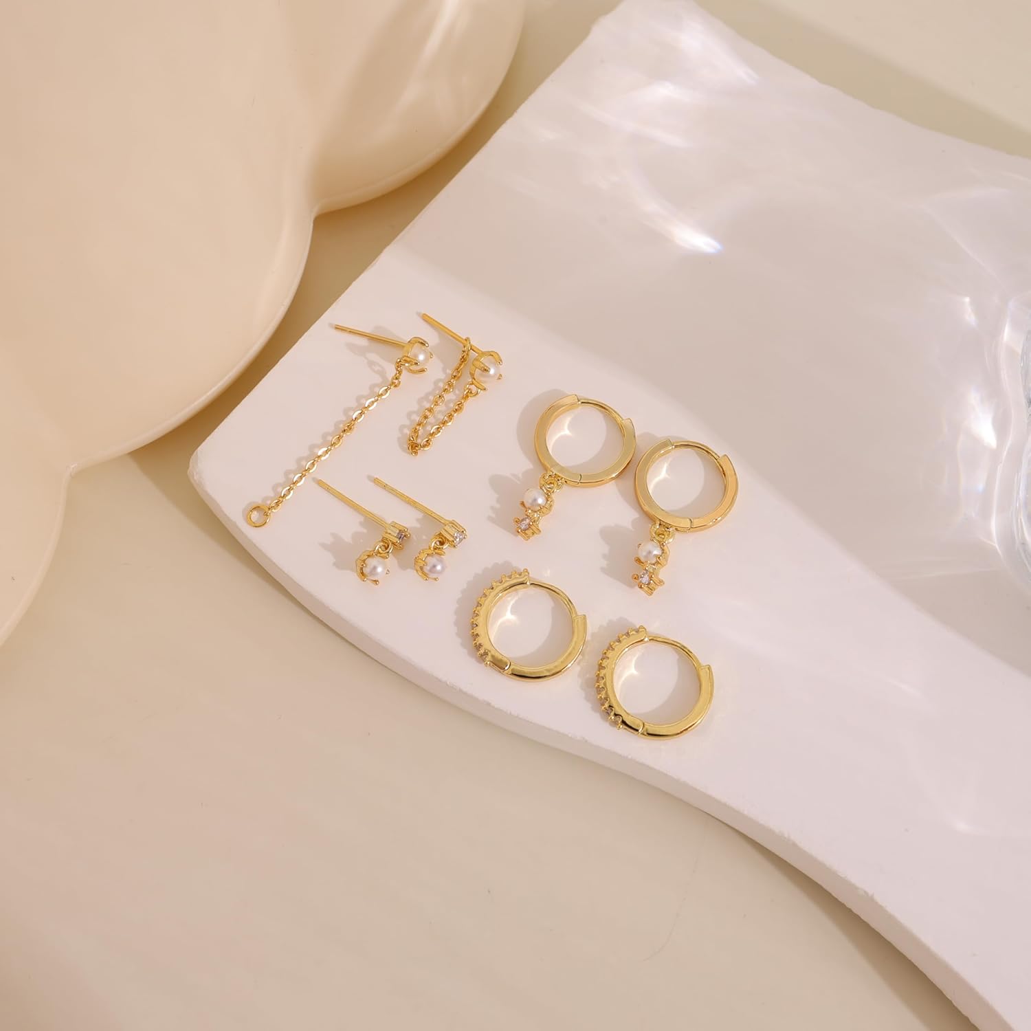 Gold Hoop Earrings for Women Trendy, Dainty Gold Stud Earrings 14K Gold Plated CZ Huggie Hoop Earrings Set Small Dangle Earrings Cute Cartilage Earring Sets for Multiple Piercing Jewelry Gifts - Image 6